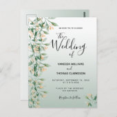 セージ・グリーン・ゴールデン・ボタニカル・結婚式招待状 ポストカード (正面/裏面)