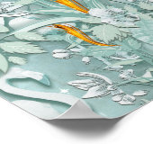 セージ・グリーン、シルク、羽淡い色の、グリーン、金ゴールド炎 ポスター (角)