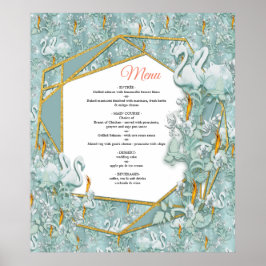 セージ・グリーン、シルク、羽淡い色の、グリーン、金ゴールド炎 ポスター