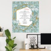 セージ・グリーン、シルク、羽淡い色の、グリーン、金ゴールド炎 ポスター (ホームオフィス)