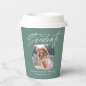 セージ・グリーン・スクリプト・フォト・エレガント卒業 紙コップ (裏面)