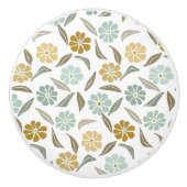 セージ・グリーン・タン・レトロ花柄 セラミックノブ (正面)