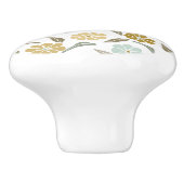 セージ・グリーン・タン・レトロ花柄 セラミックノブ (側面)