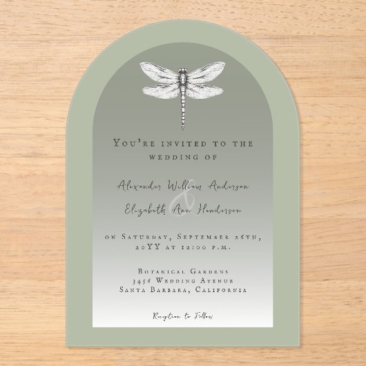 セージ・グリーン・ドラゴン結婚フライ アクリル招待状 (正面)