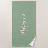 セージ・グリーン・ピーチ名前をカスタムするスクリプト ビーチタオル (正面)