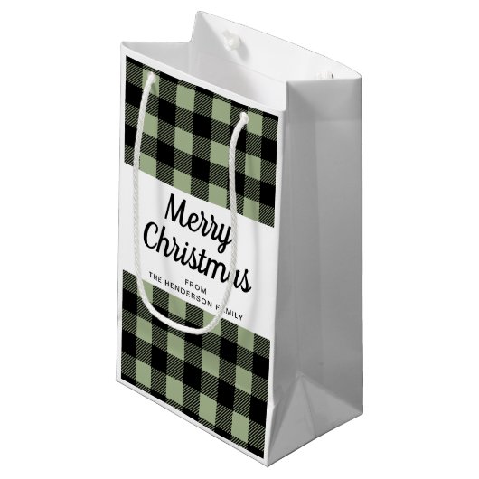セージ・グリーン・プレイド・メリークリスマス スモールペーパーバッグ (正面アングル)