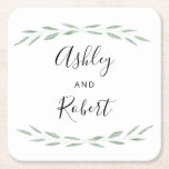 セージ・グリーン・ボタニカル・コースター結婚ズ スクエアペーパーコースター<br><div class="desc">この美しい結婚文房具スイートは、タイプライスと組み合わせた緑豊かなモダン環境が特徴。オリジナルの水の色はあなたの特別エレガントな日を探し出す。利用可能な調整アイテム。</div>