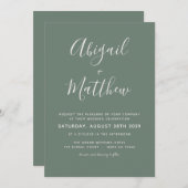 セージ・グリーン・ミニマモダンリストの手結婚書き入力 招待状 (正面/裏面)