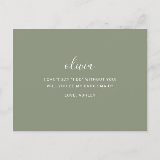 セージ・グリーン・ミニマリストのウッドランド花嫁の提案 ポストカード (裏面)