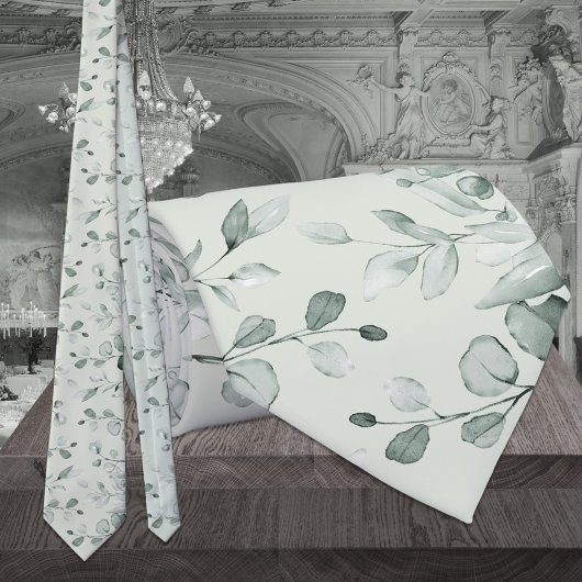 セージ・グリーン・ユーカリ結婚ー・グリーン ネクタイ