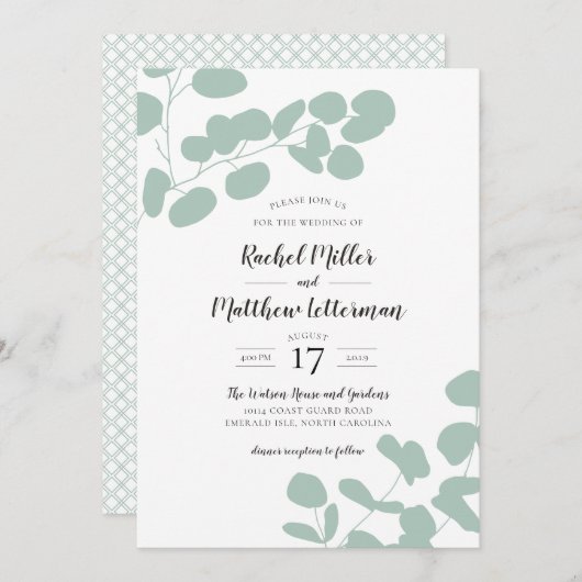 セージ・グリーン・ユーカリ結婚ー・グリーン 招待状 (正面/裏面)