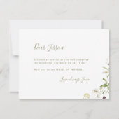 セージ・グリーン・ワイルドフラワーがメイド・オブ・オーナー(花嫁付き添い人) 招待状 (裏面)