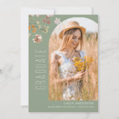 セージ・グリーン・ワイルドフラワー卒業発表 招待状 (正面)
