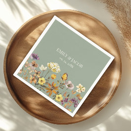 セージ・グリーン・ワイルドフラワー結婚・ボホのナプキン スタンダードカクテルナプキン