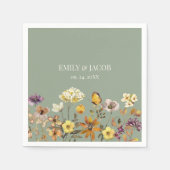 セージ・グリーン・ワイルドフラワー結婚・ボホのナプキン スタンダードカクテルナプキン (正面)