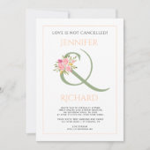 セージ・グリーン、桃のアンパサンド、バラ仮想結婚の 招待状 (正面)