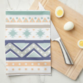 セージ&コーラル先住民アメリカンパターン キッチンタオル (四つ折り)