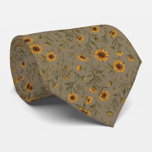 セージ サンフラワー ヴィンテージ ゴールドの花 ネクタイ (ロール)