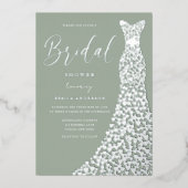 セージ&シルバーエレガンスブライダルシャワー 箔招待状 (正面)