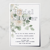 セージ&シルバーフォイルモダンブライダルシャワー 箔招待状 (正面)