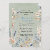 セージ&ダスティブルーワイルドフラワーズ婚約パーティ 招待状 (正面/裏面)