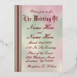 セージ、バラおよびゴールドフォイル結婚式招待状 箔招待状