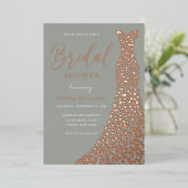 セージ&バラ金ゴールドガウンブライダルシャワー 箔招待状 (立ち正面)