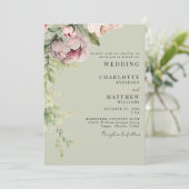 セージ&ピンクの水色の牡丹エレガントな結婚式 招待状 (スタンド正面)