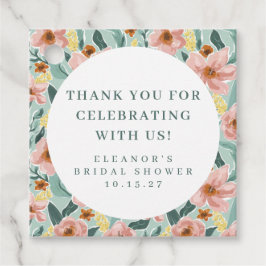 セージ ピンク フラワーブライダルシャワー カスタム サンクス フェイバータグ