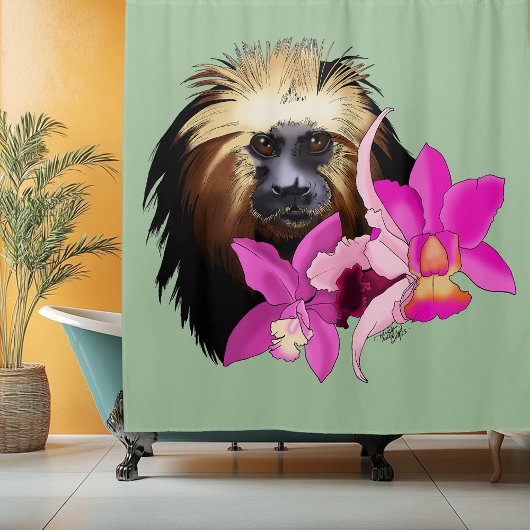 セージ フラワー ゴールデンヘッド ライオン タマリン 猿 シャワーカーテン