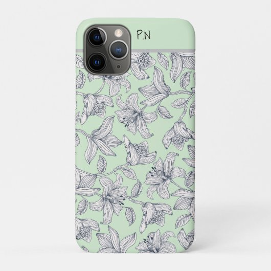 セージ フラワー モノグラム iPhone / iPad カバー (裏)