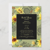 セージ&ブラックウォーター色ひまわりブライダルシャワー 招待状 (正面)