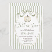 セージ&ホワイトパンプキン秋インラブブライダルシャワー 招待状 (正面/裏面)