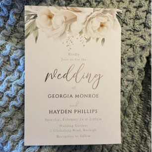 セージ&ホワイトフローラバラ結婚金ゴールド 箔招待状