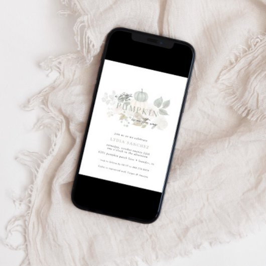 セージ&ホワイト – リトルカボチャ秋ベビーシャワー 招待状