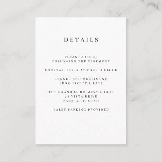 セージ |マグノリア結婚ズホテル詳細アコモデーション エンクロージャーカード (正面)