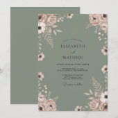 セージ+マーブルの葉っぱの結婚式 招待状 (正面/裏面)