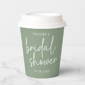 セージ ミニマリスト スクリプト ブライダル シャワー ペーパー カップ 紙コップ (正面)