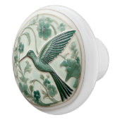 セージ&ミントフェイクレリーフ、 浮き彫りアールヌーボーハミングバードL セラミックノブ (右)