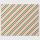 セージ、モス、レッド、アイボリー ストライプの ラッピングペーパー (フラット)