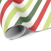 セージ、モス、レッド、アイボリー ストライプの ラッピングペーパー (ロールコーナー)