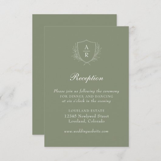 セージ モダン シンプル リーフ クレスト 結婚式 披露宴 エンクロージャーカード (正面/裏面)