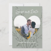 セージ モダン フォト ハート フレーム Save The Date 招待状 (正面)