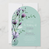 セージ ユーカリ パープル ウォーターカラー フローラル ウェディング 招待状 (正面)