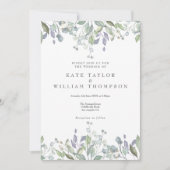 セージ ライラック グリーン ウォーターカラー フラワー ウェディング 招待状 (正面)