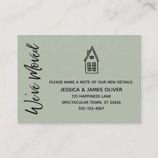 セージ「引っ越しました」カードとリトルハウススケッチ 名刺 (正面)