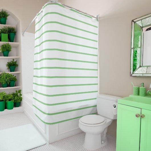 セージ 薄いライン ストライプ パターン シャワーカーテン