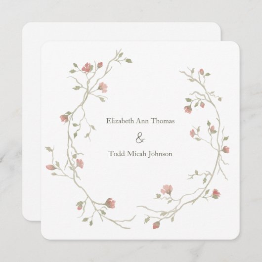 セージ&赤面ウォーターカラースクエア結婚式招待状 招待状 (正面/裏面)