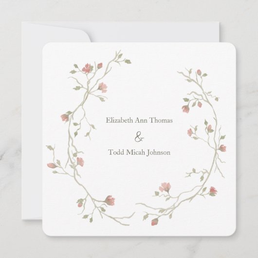 セージ&赤面ウォーターカラースクエア結婚式招待状 招待状 (正面)