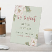 セージ&赤面ピンク牡丹フローラ結婚式の引き出物標識 台座サイン (インサイチュ)